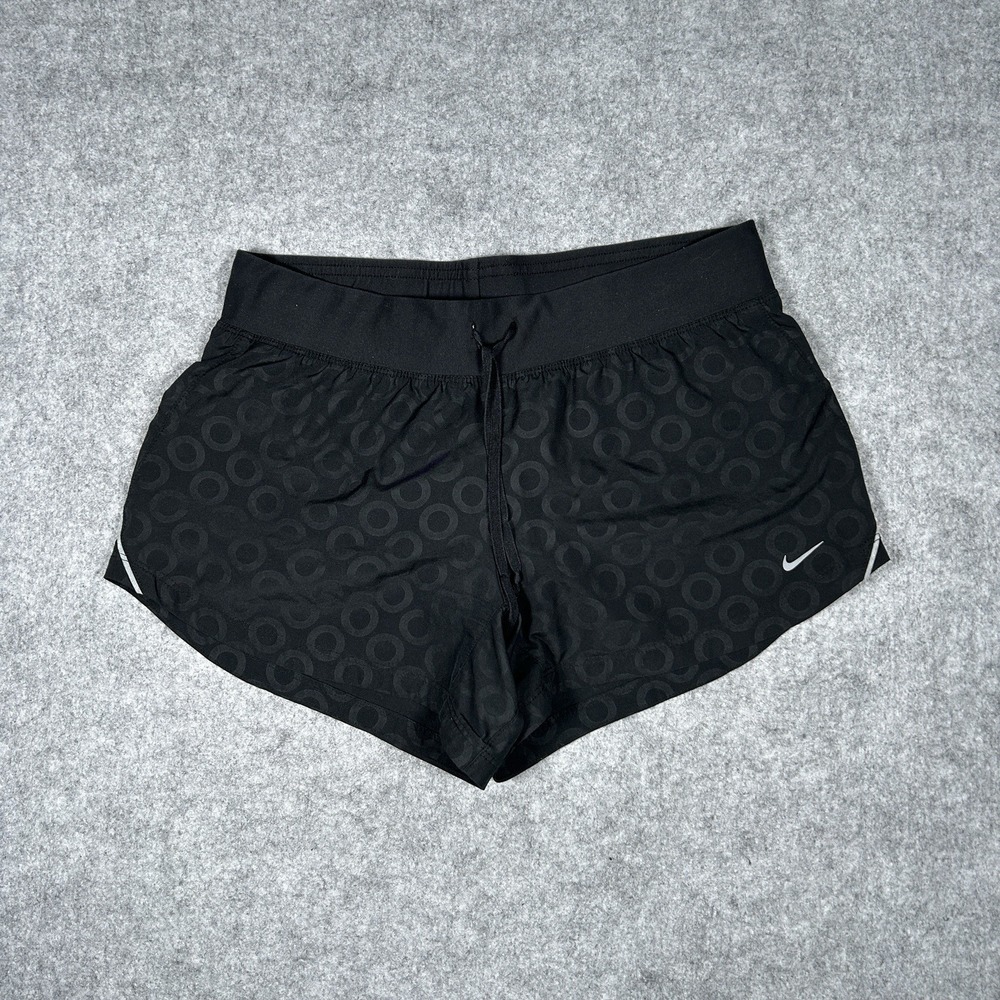 Nike Dri‎ Fit Shorts Women's Size Medium 3.5" Black All Over Pattern Active